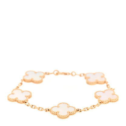 Van Cleef & Arpels 18K Yellow Gold Mother of Pearl 5 Motifs Vintage Alhambra Bracelet 1 of 7