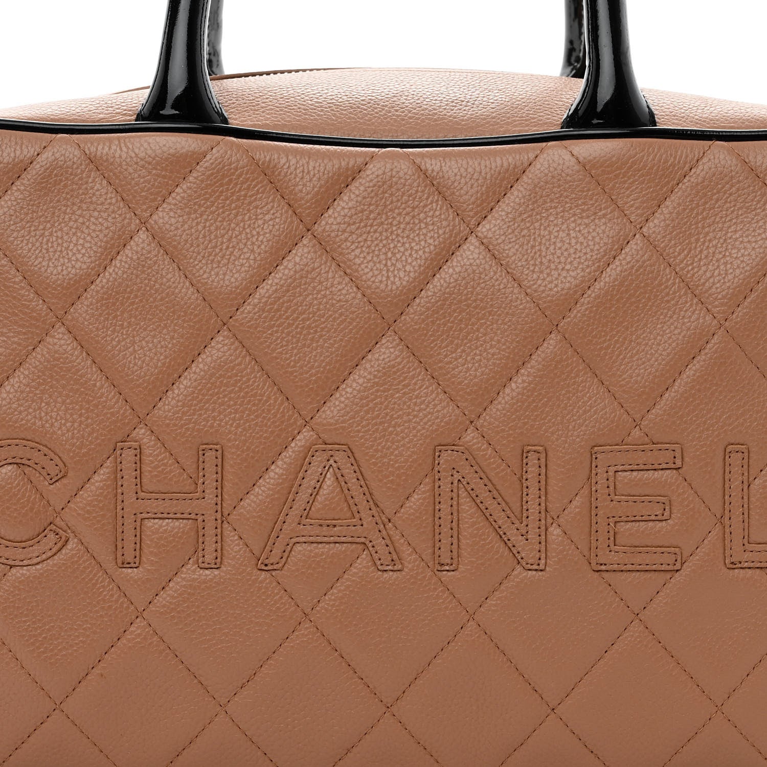 Chanel Caviar Patent Quilted Large Bowler Bag Beige Black 8 of 12