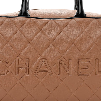Chanel Caviar Patent Quilted Large Bowler Bag Beige Black 8 of 12