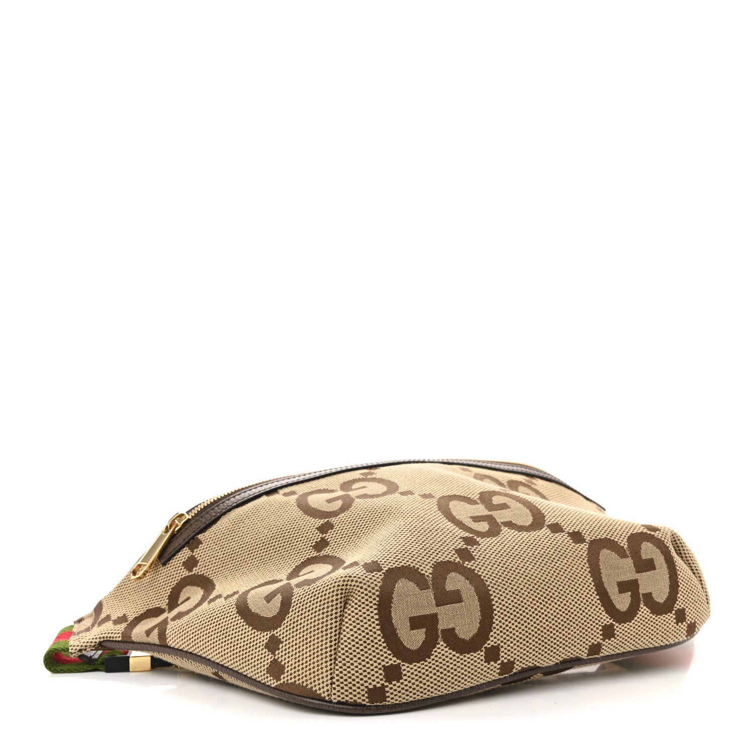 Gucci Monogram Jumbo GG Textured Dollar Calfskin Web Belt Bag Camel Ebony New Acero 4 of 15