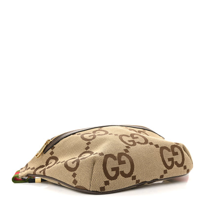 Gucci Monogram Jumbo GG Textured Dollar Calfskin Web Belt Bag Camel Ebony New Acero 4 of 15