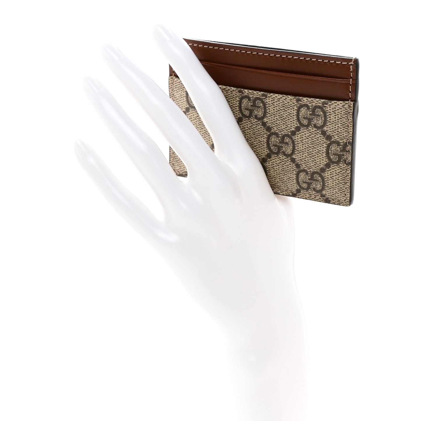 GG Supreme Monogram Calfskin Card Holder Beige Ebony Cuir