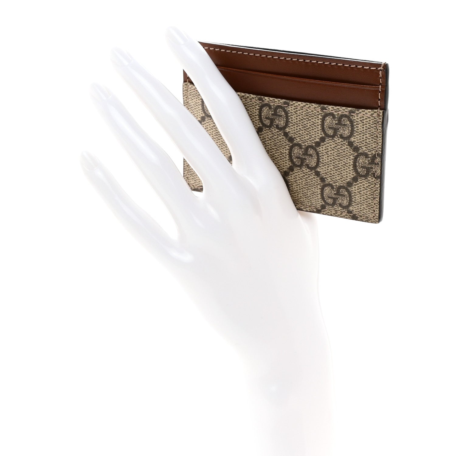 Gucci GG Supreme Monogram Calfskin Card Holder Beige Ebony Cuir 2 of 12