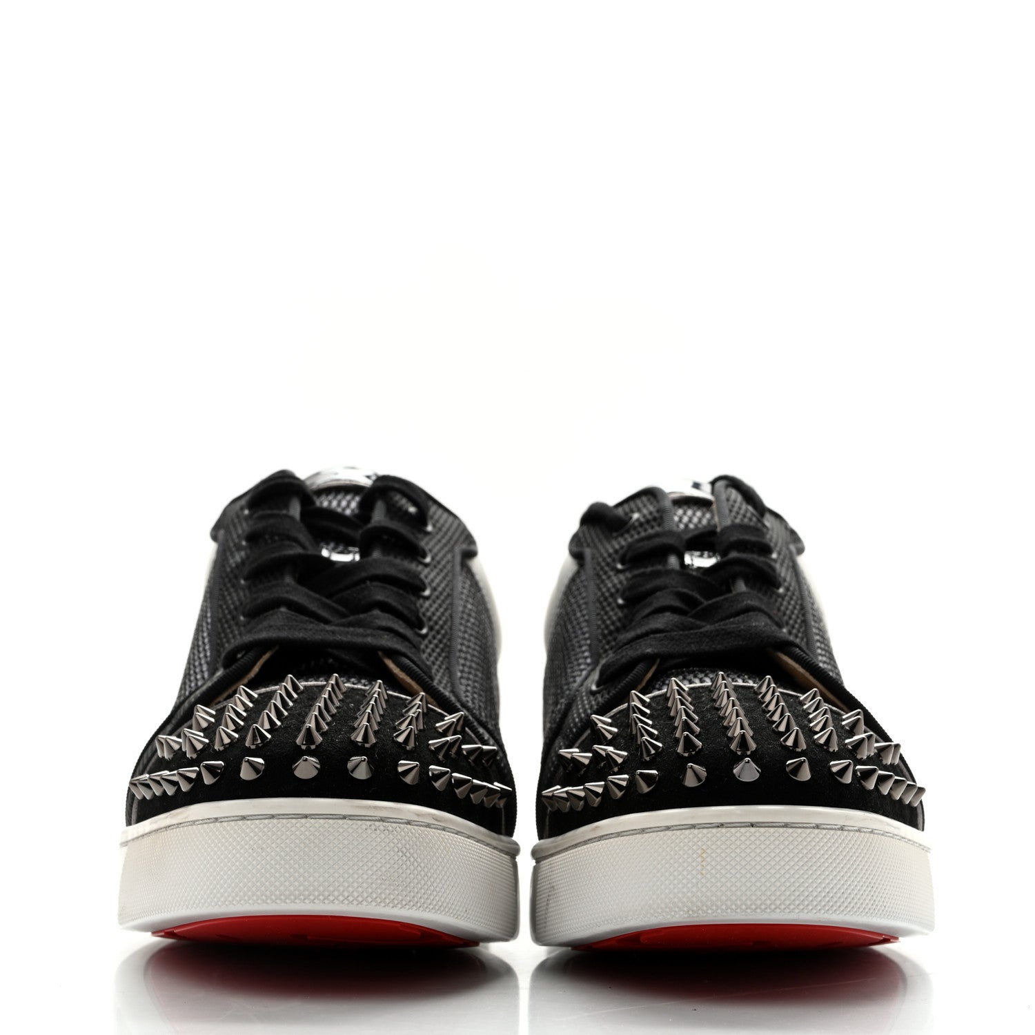 Christian Louboutin Suede Mesh Mens Louis Junior Spikes Orlato Flat Sneakers 42.5 Version Black White 3 of 13