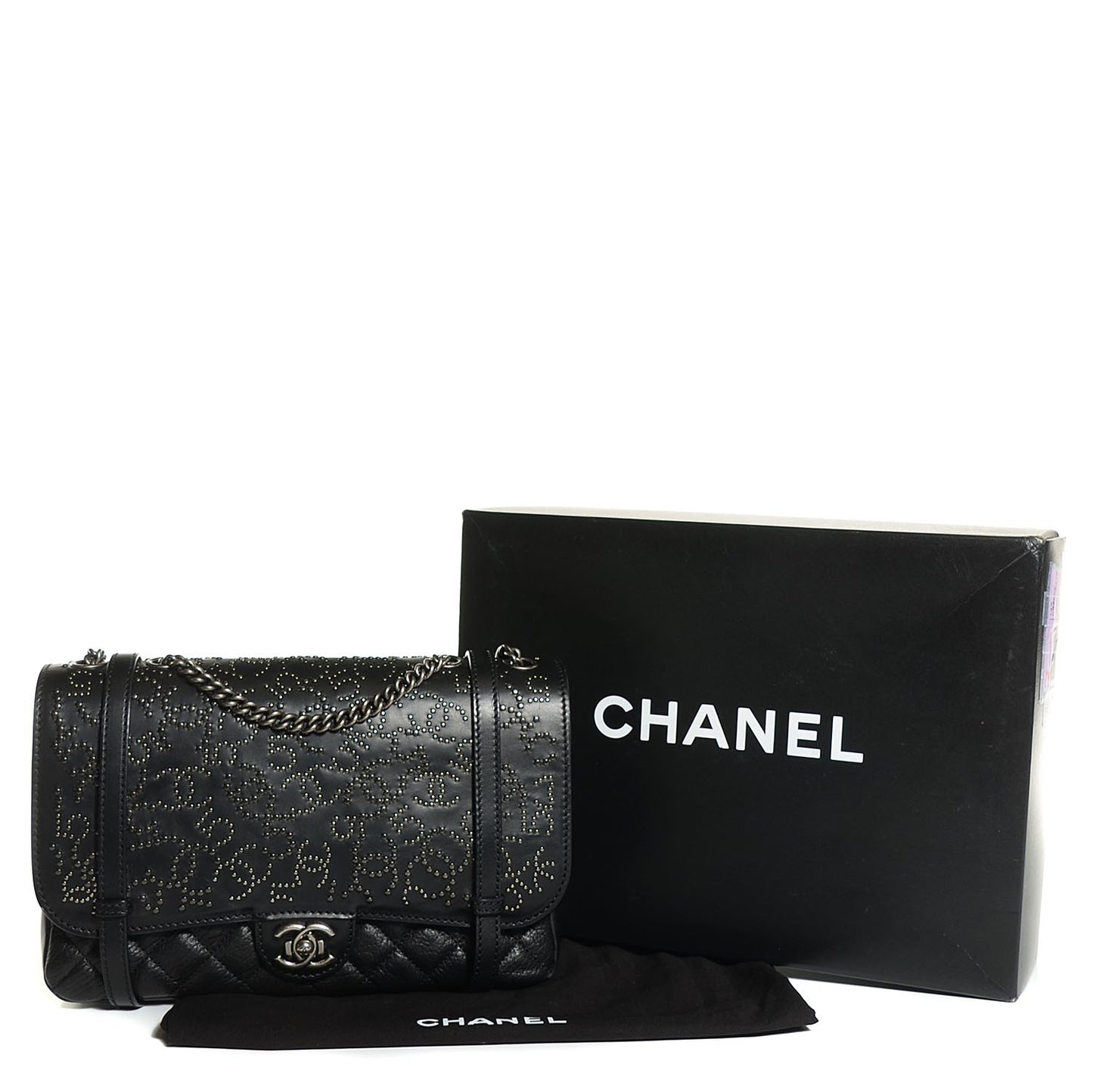 Studded Calfskin Lambskin Paris Dallas Flap Black