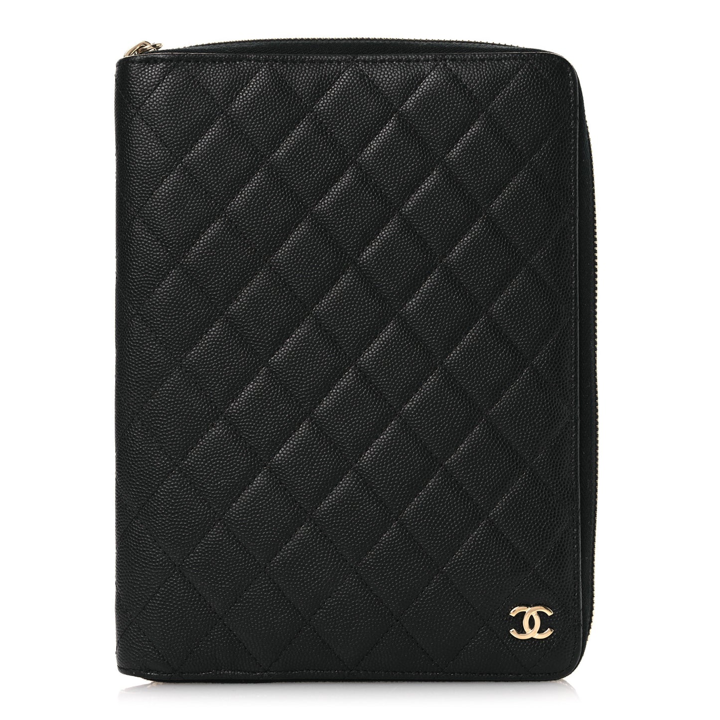 Caviar Quilted Zip Around Notebook Agenda Cover Black