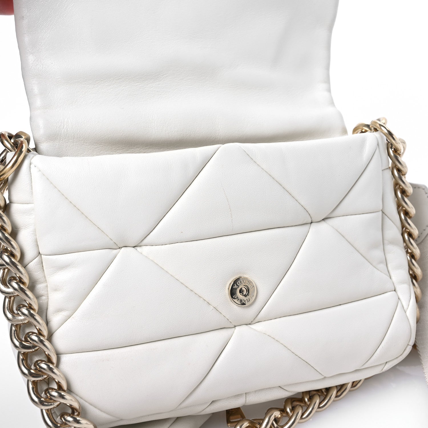 Prada Nappa Re-Nylon Triangle Quilted Patchwork System Flap Shoulder Bag White 12 of 12