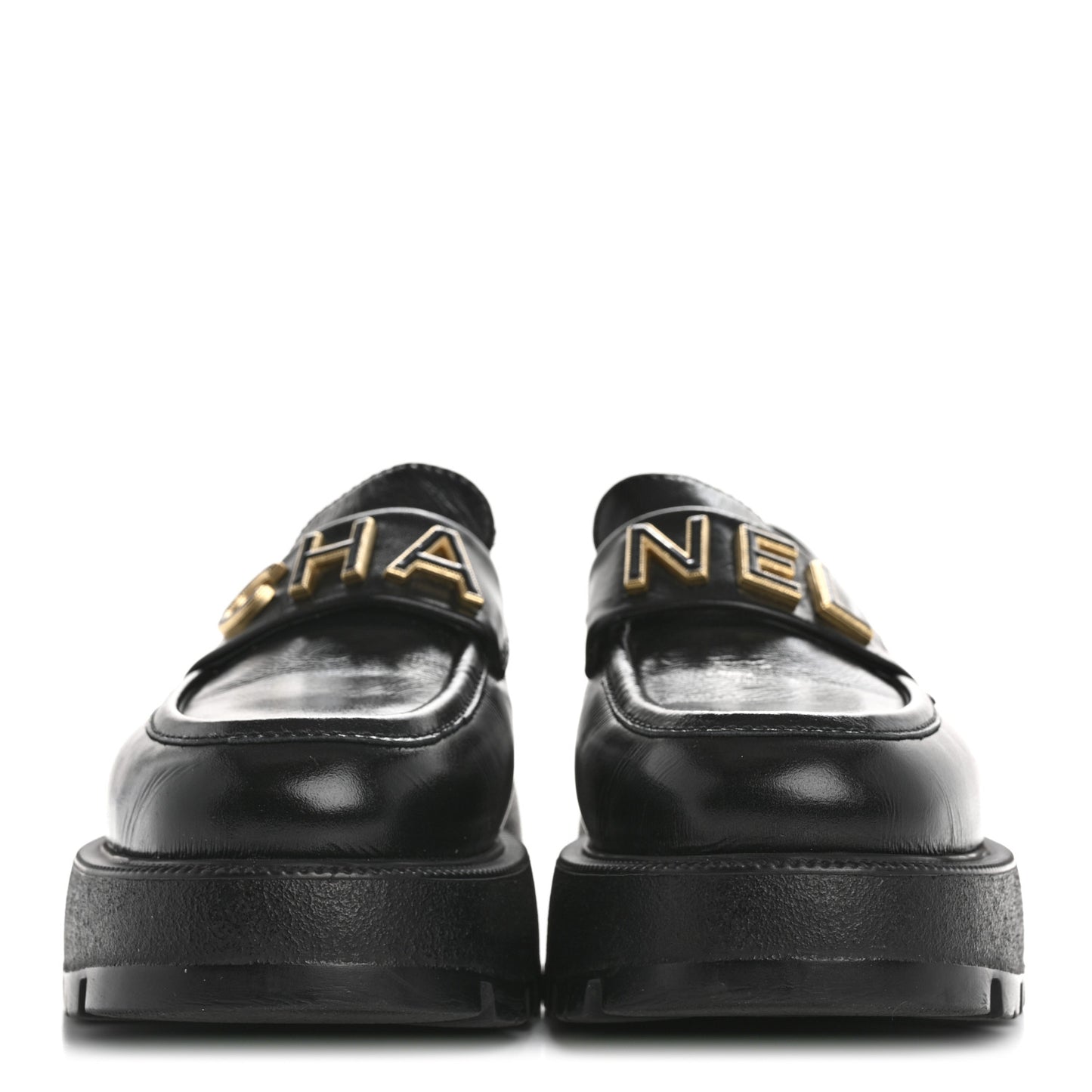 Shiny Calfskin Logo Loafers 35 Black