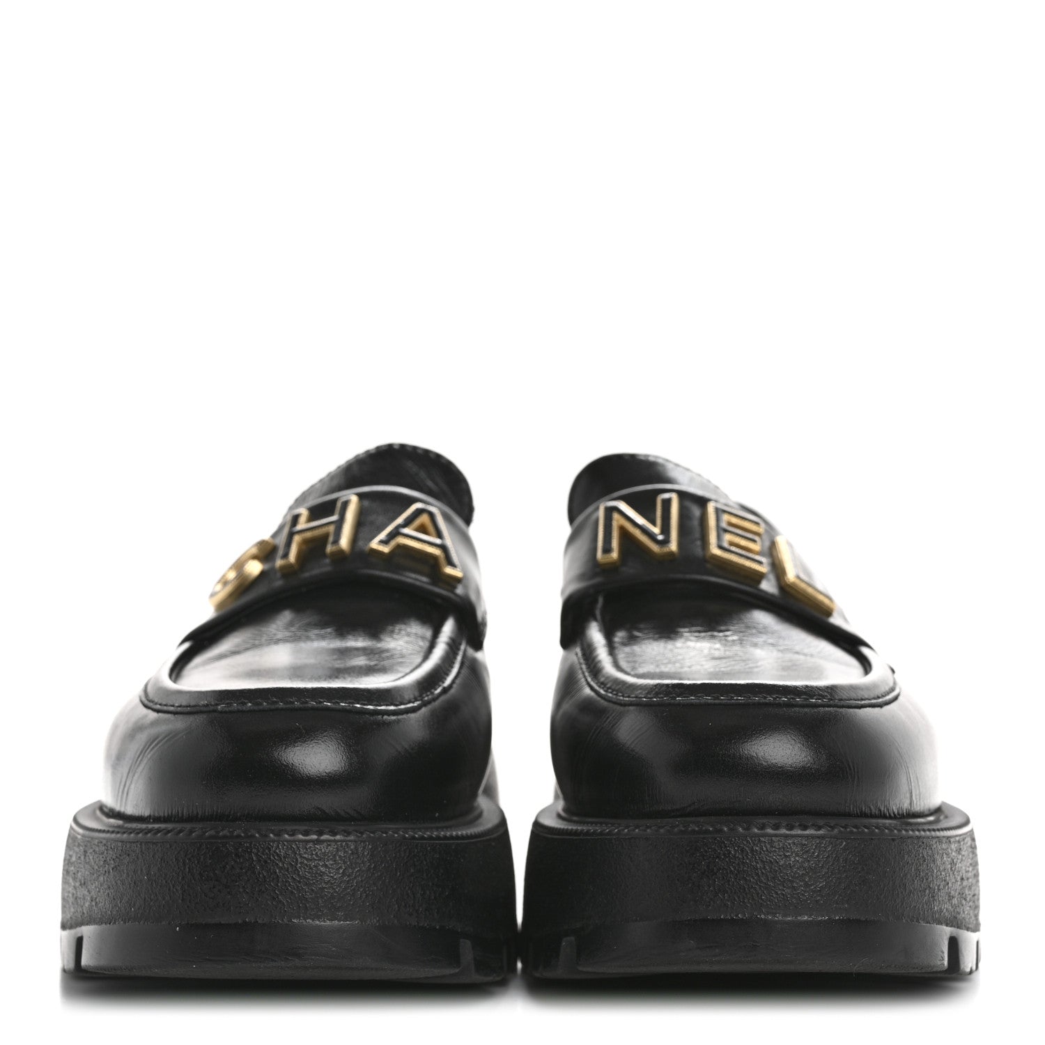 Chanel Shiny Calfskin Logo Loafers 35 Black 3 of 9