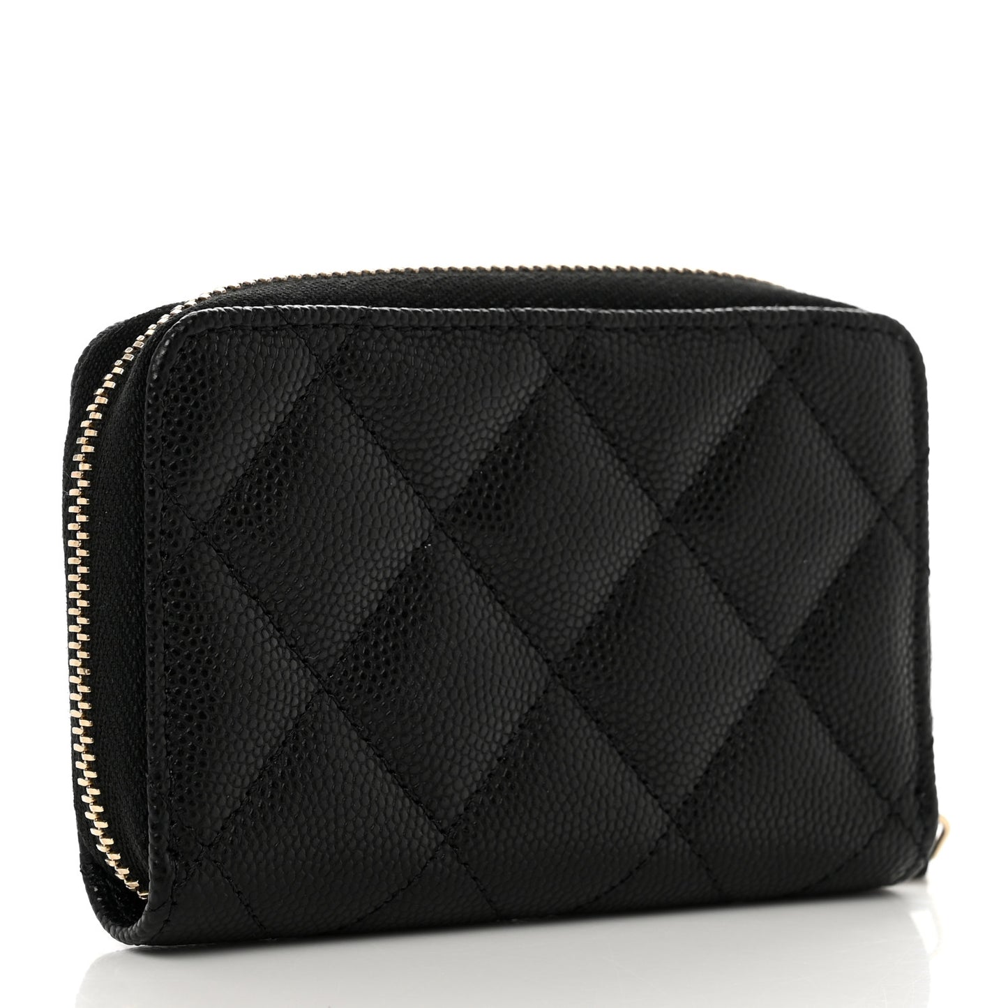 Caviar Quilted Striated CC Zip Coin Purse Black