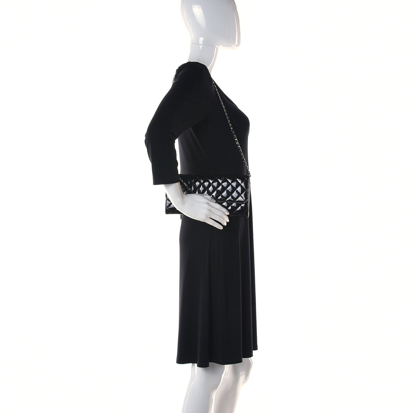 Patent Calfskin Quilted Brilliant East West Flap Clutch Black