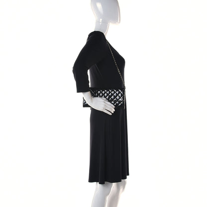 Chanel Patent Calfskin Quilted Brilliant East West Flap Clutch Black 3 of 14