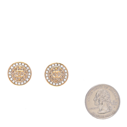 Chanel Metal Quilted Crystal CC Round Earrings Gold 2 of 5