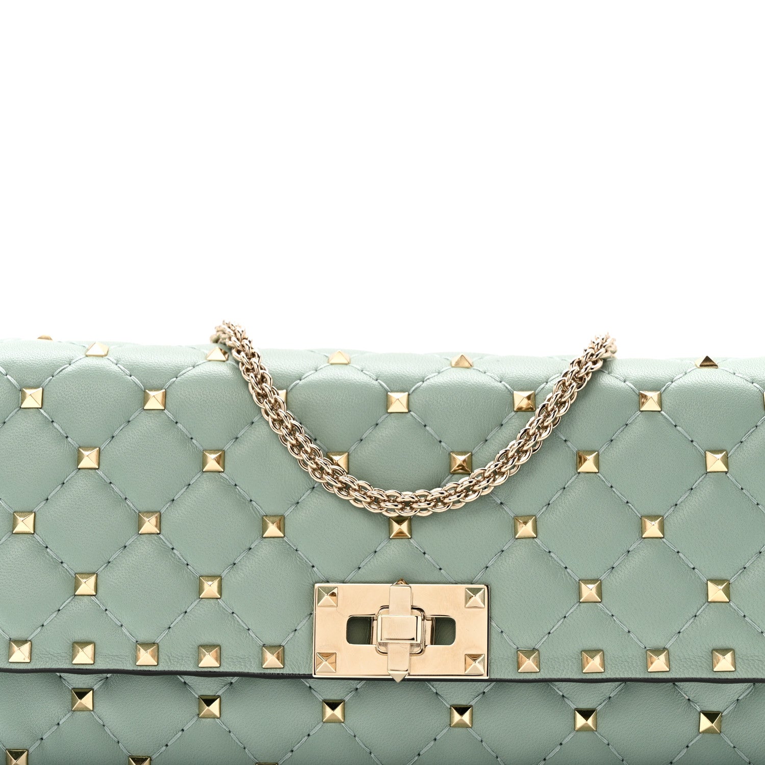 Valentino Garavani Lambskin Rockstud Spike Wallet on Chain Morning Dew 7 of 10
