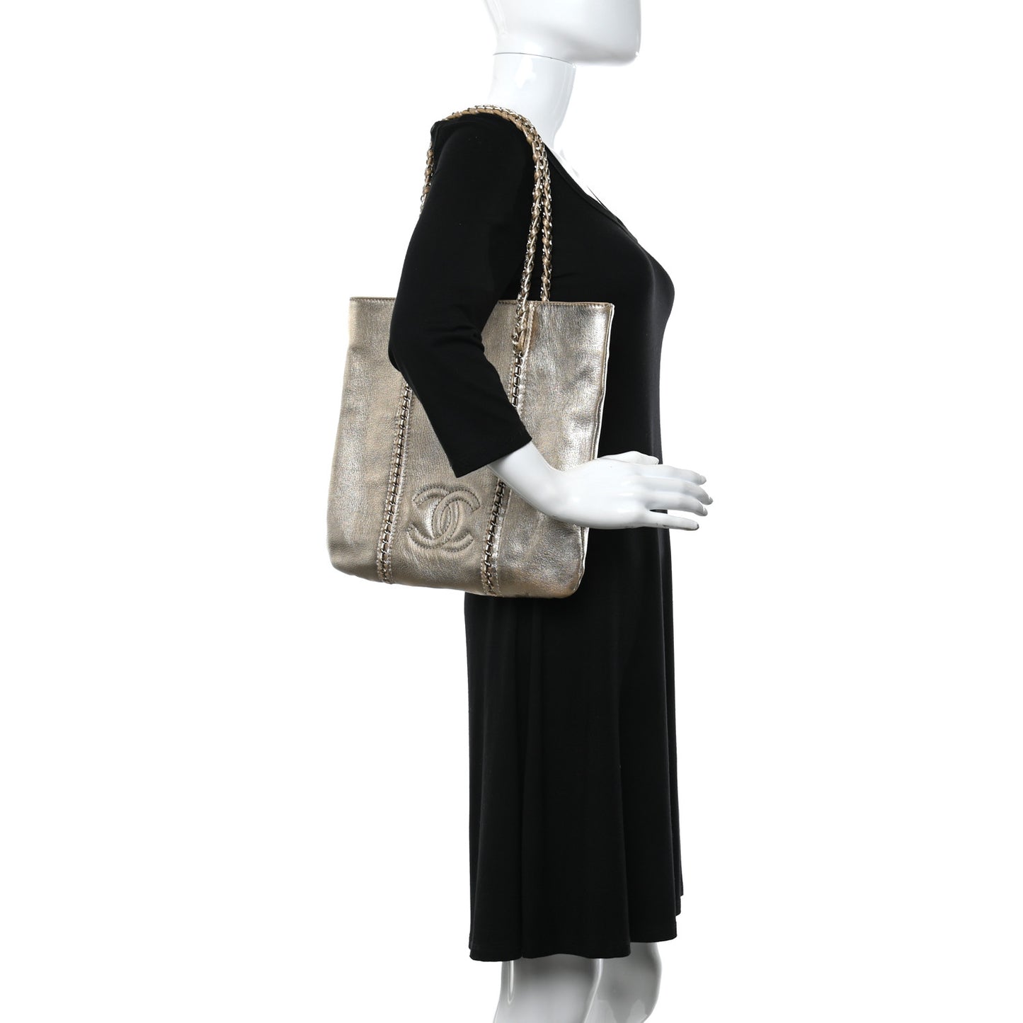 Metallic Goatskin Luxe Ligne Tote Gold