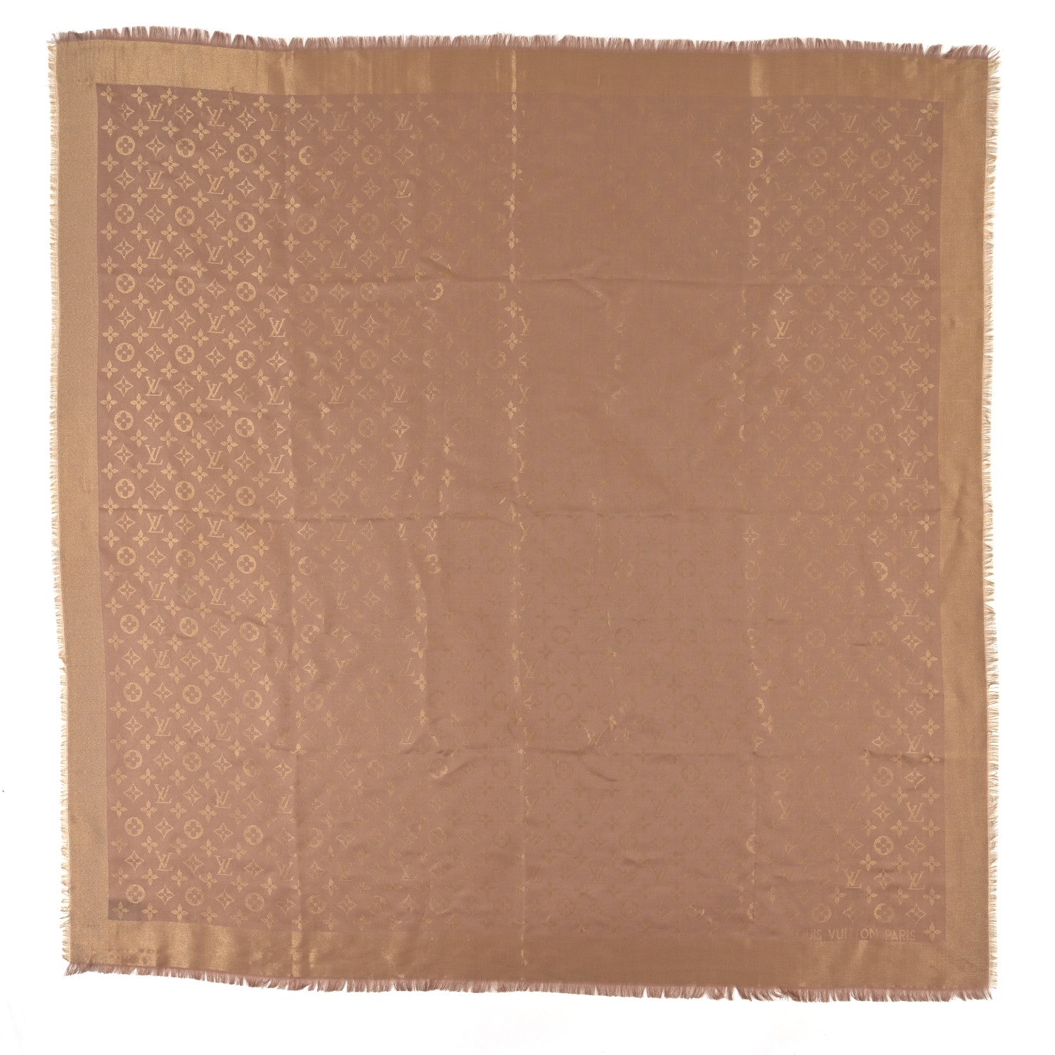 Louis Vuitton Silk Lurex Wool Monogram Shine Shawl Light Brown Gold 1 of 5