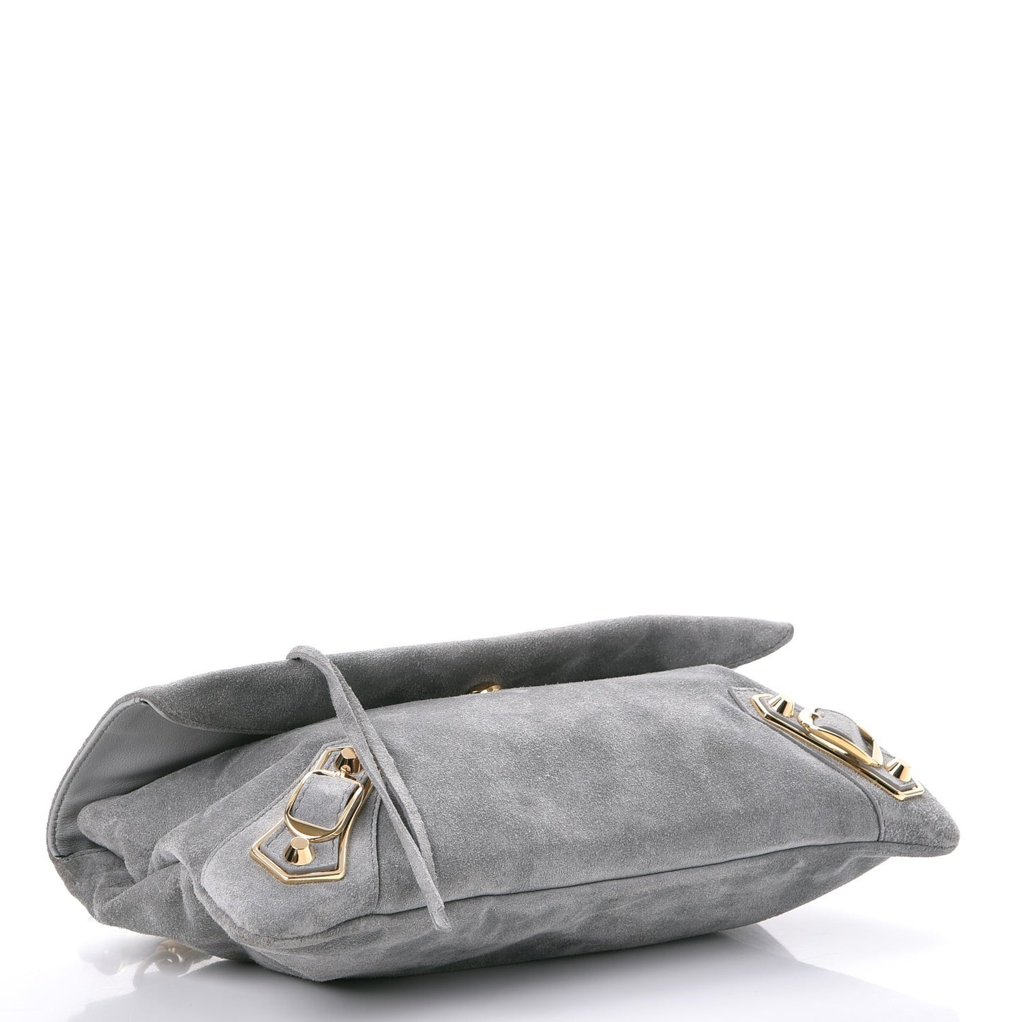 Suede Gold Metallic Edge Hardware Envelope Strap Clutch Gris Perle