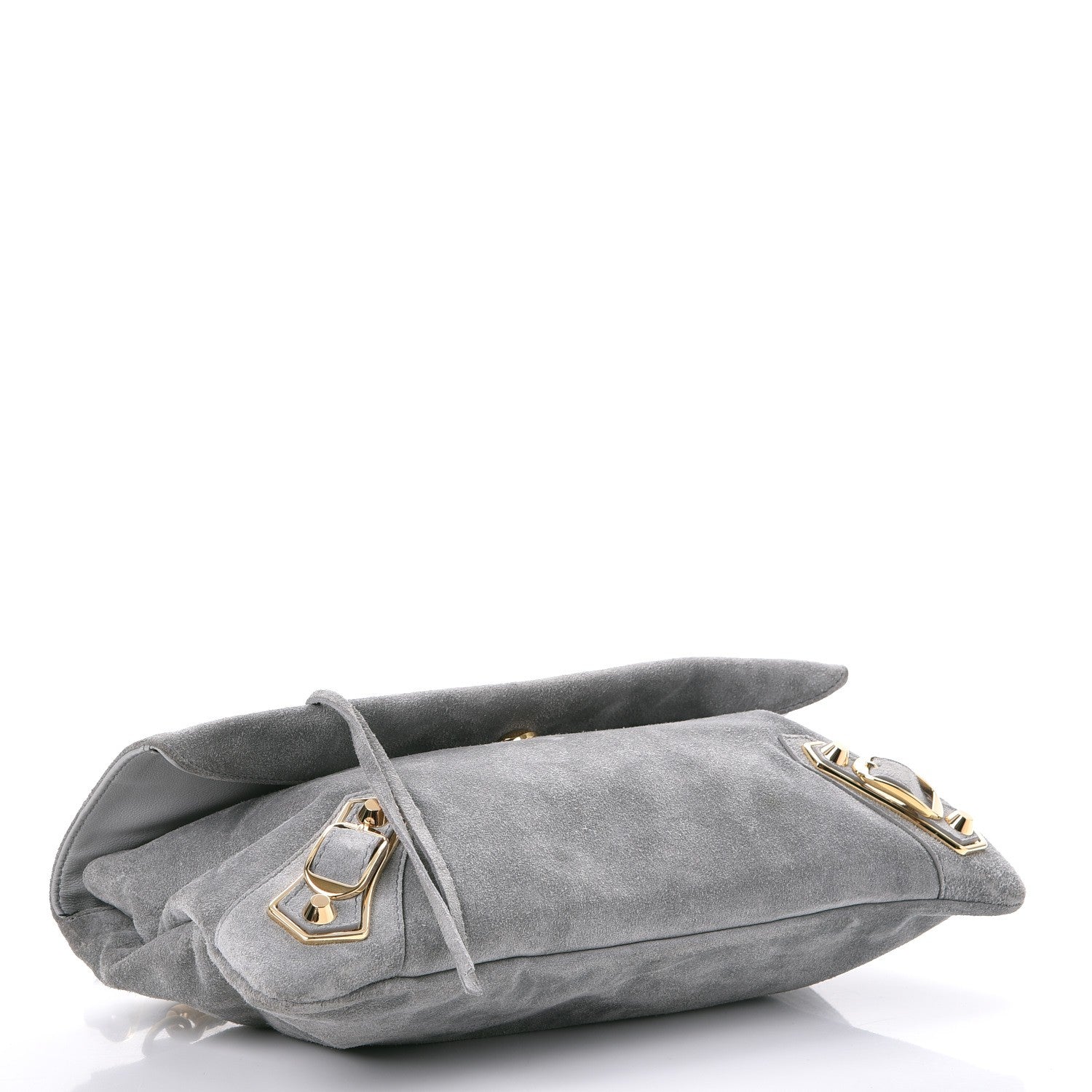 Balenciaga Suede Gold Metallic Edge Hardware Envelope Strap Clutch Gris Perle 4 of 10