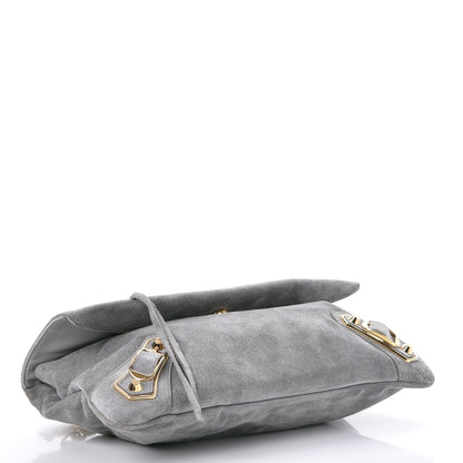 Balenciaga Suede Gold Metallic Edge Hardware Envelope Strap Clutch Gris Perle 4 of 10