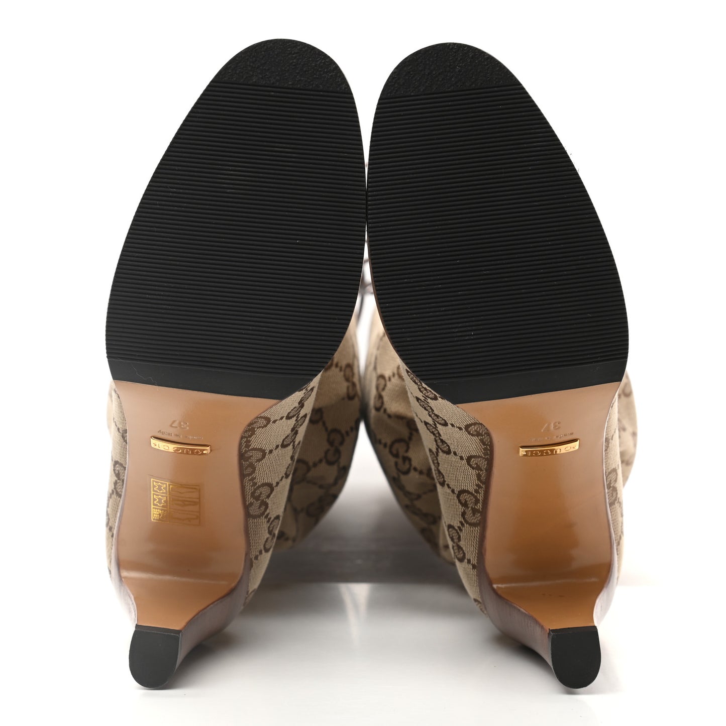 Monogram Lisa Mid Heel Boots 37 Beige Ebony