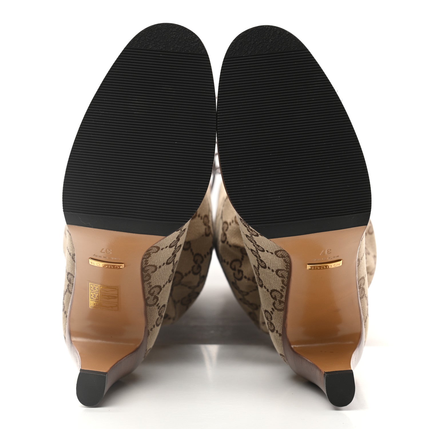 Gucci Monogram Lisa Mid Heel Boots 37 Beige Ebony 5 of 8