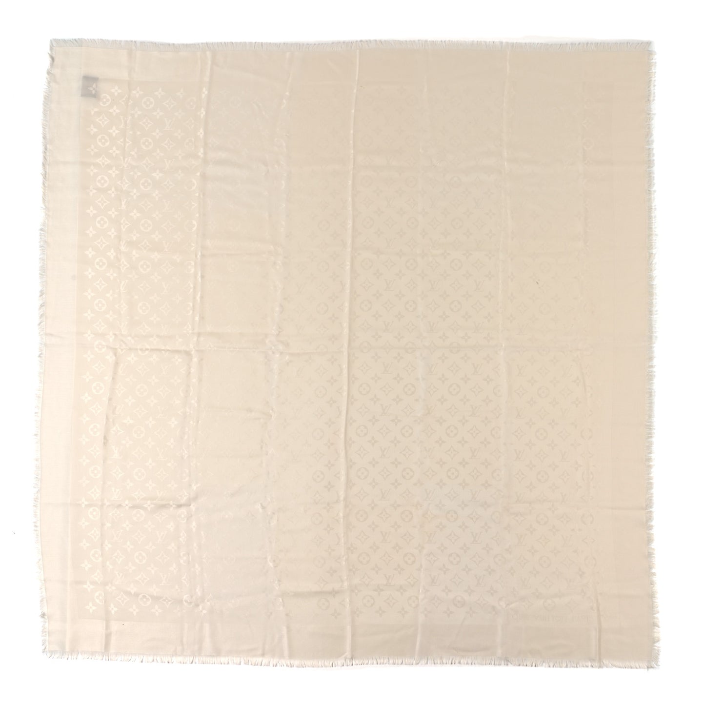 Silk Wool Monogram Shine Shawl White