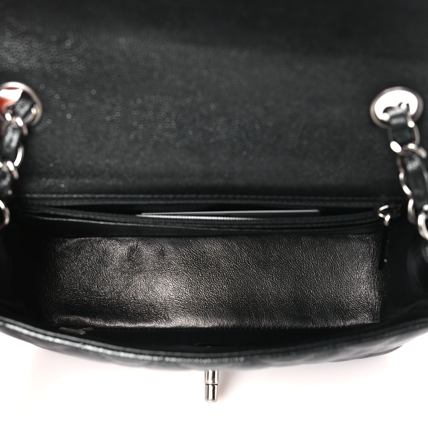 Iridescent Caviar Quilted Mini Rectangular Flap Black