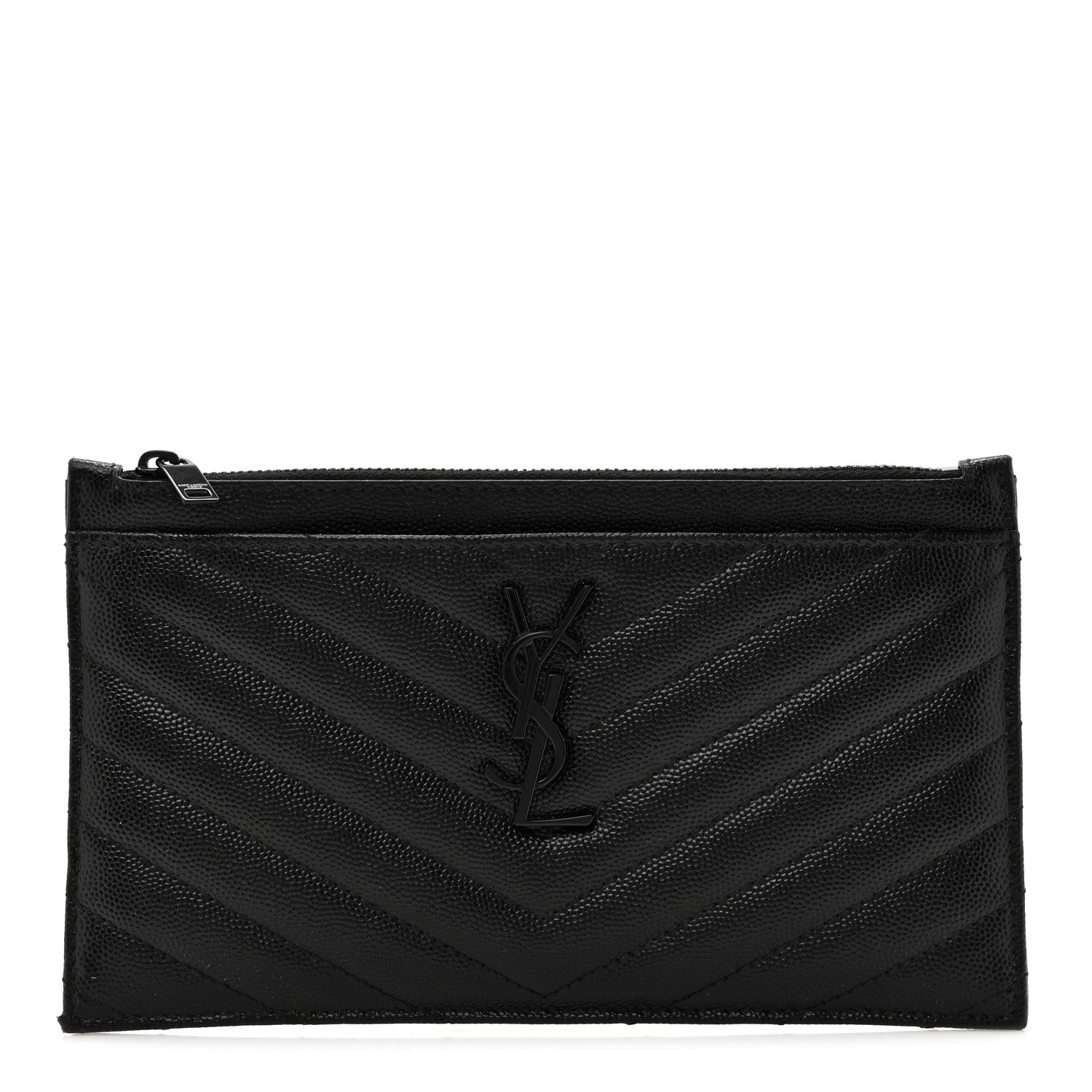 Saint Laurent Grain De Poudre Chevron Monogram Monochrome Bill Pouch Black 1 of 10