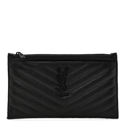 Saint Laurent Grain De Poudre Chevron Monogram Monochrome Bill Pouch Black 1 of 10