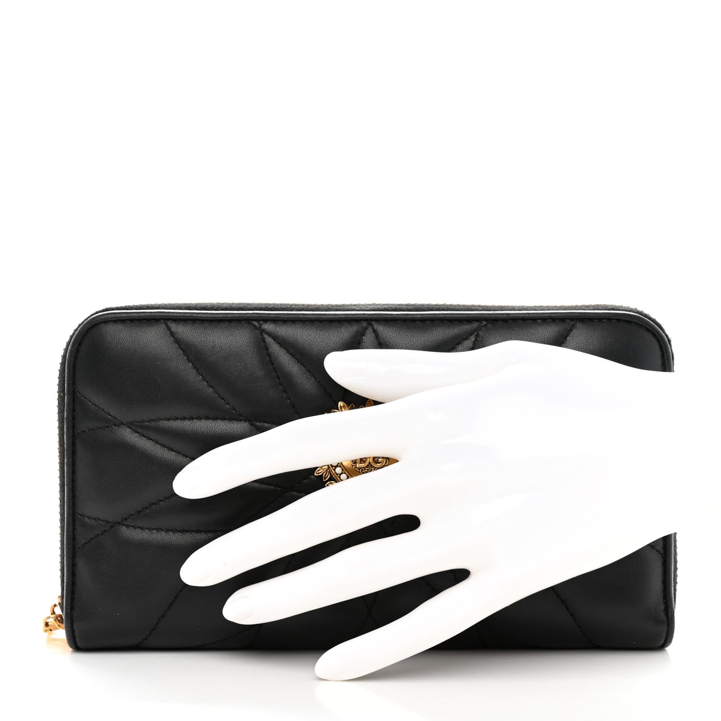 Nappa Quilted Devotion Zip Around Wallet Black