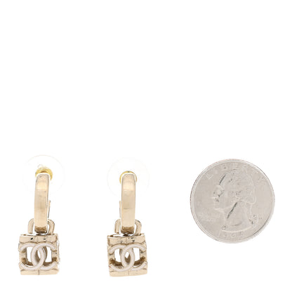 Chanel Enamel CC Cube Drop Earrings Gold White 2 of 6