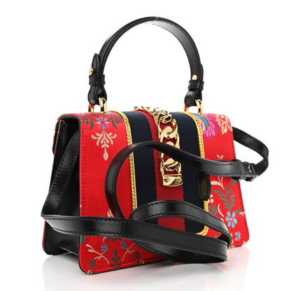 Gucci Jacquard Floral Mini Sylvie Top Handle Bag Red Multicolor Black 3 of 8