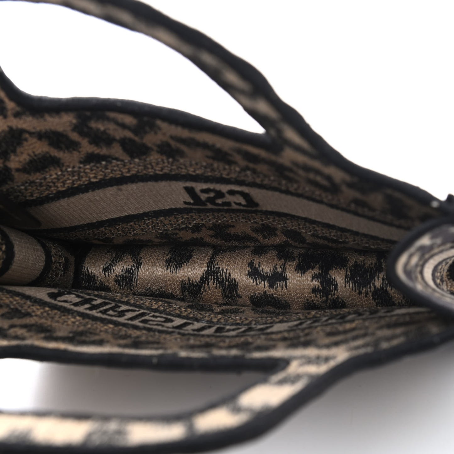 Canvas Mizza Embroidered Mini Leopard Book Tote Beige