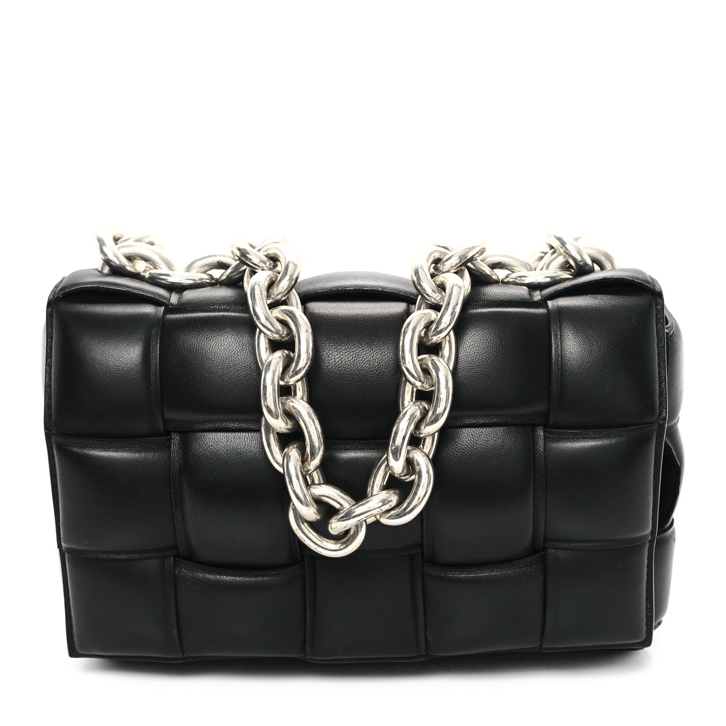 Lambskin Maxi Intreccio Padded Chain Cassette Crossbody Bag Black