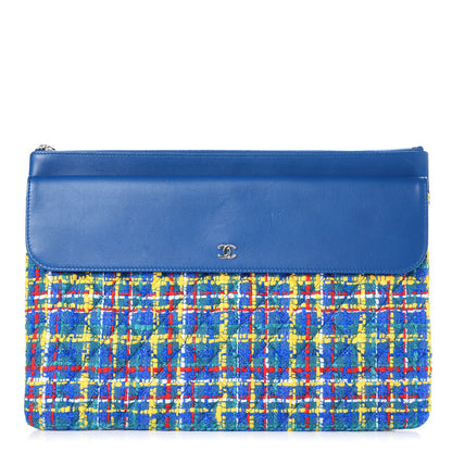 Chanel Lambskin Tweed Quilted Large Flap Cosmetic Case Multicolor Blue 1 of 8