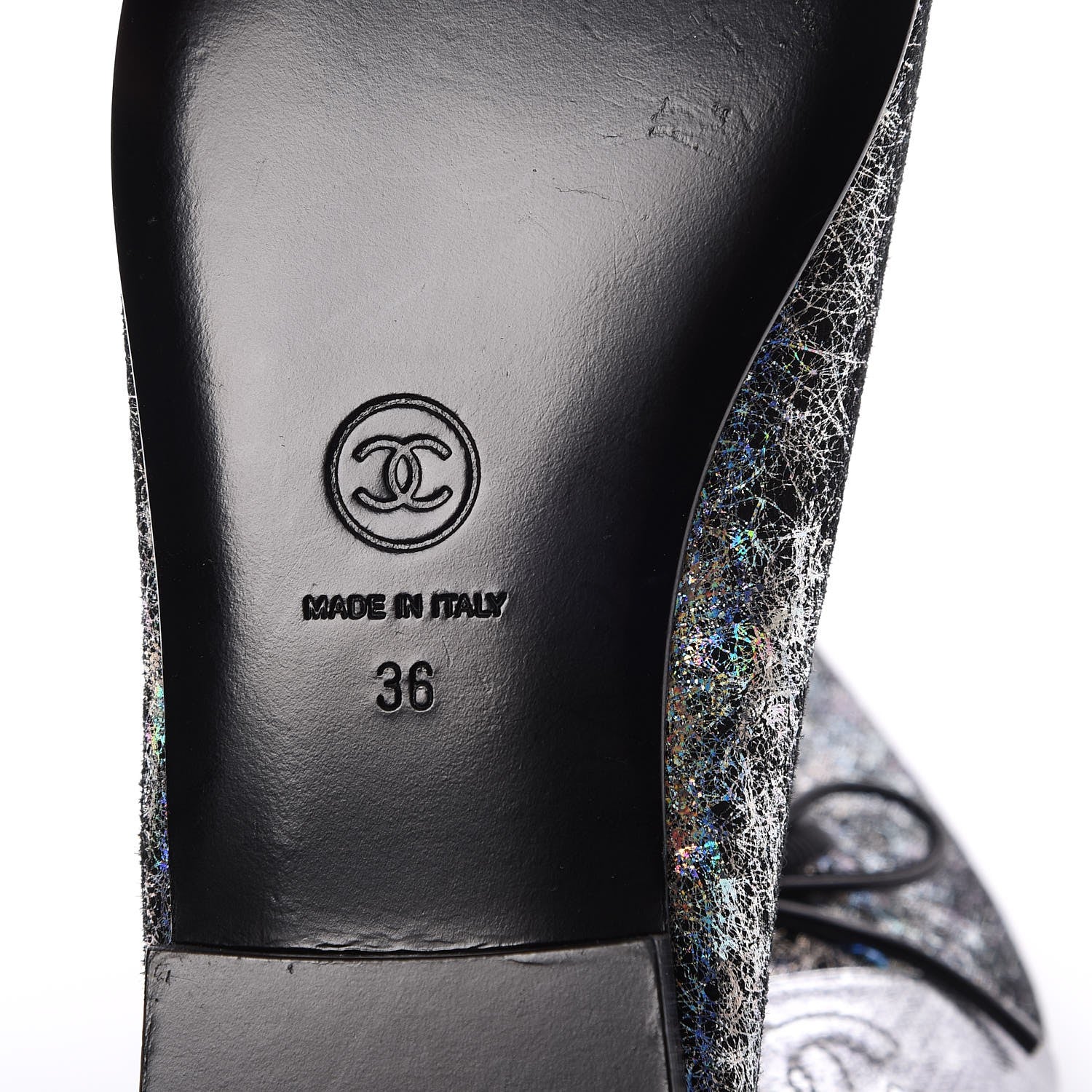 Chanel Metallic Calfskin Hologram Cap Toe Ballerina Flats 36 Silver 6 of 8