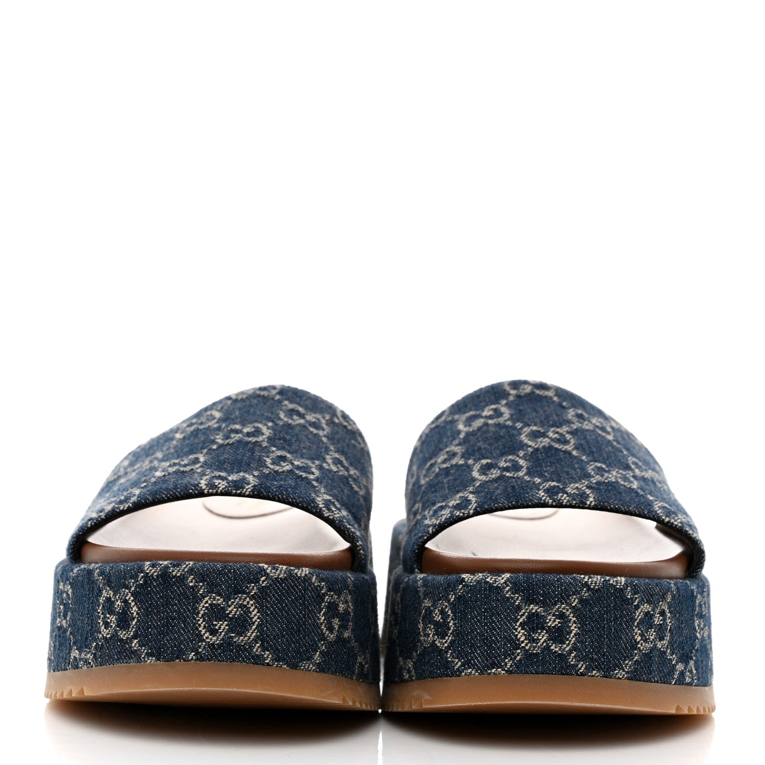 Gucci New Denim GG Monogram Angelina Platform 55mm Slide Sandals 37.5 Blue Tea 2 of 9