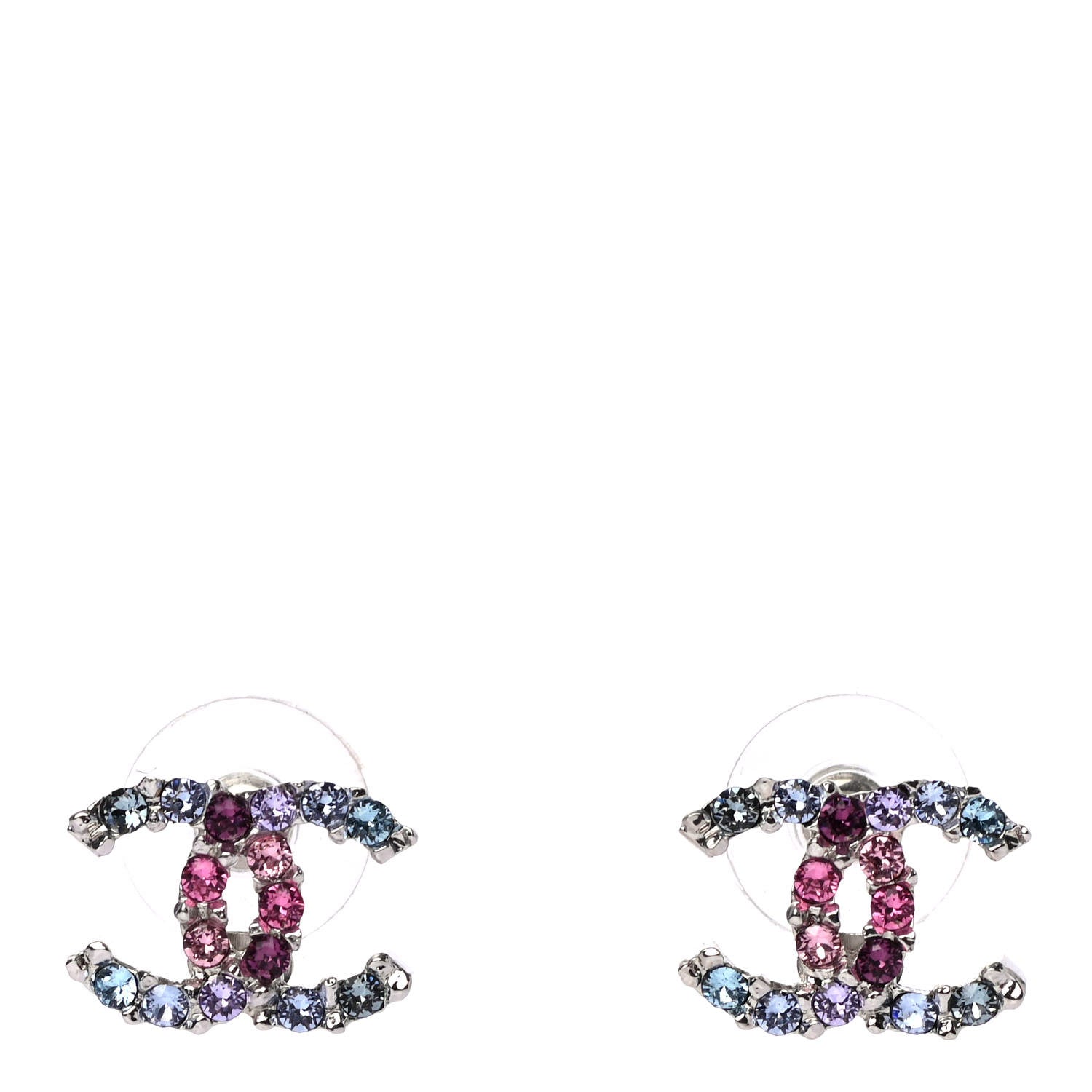Chanel Crystal CC Earrings Silver Multicolor 1 of 4