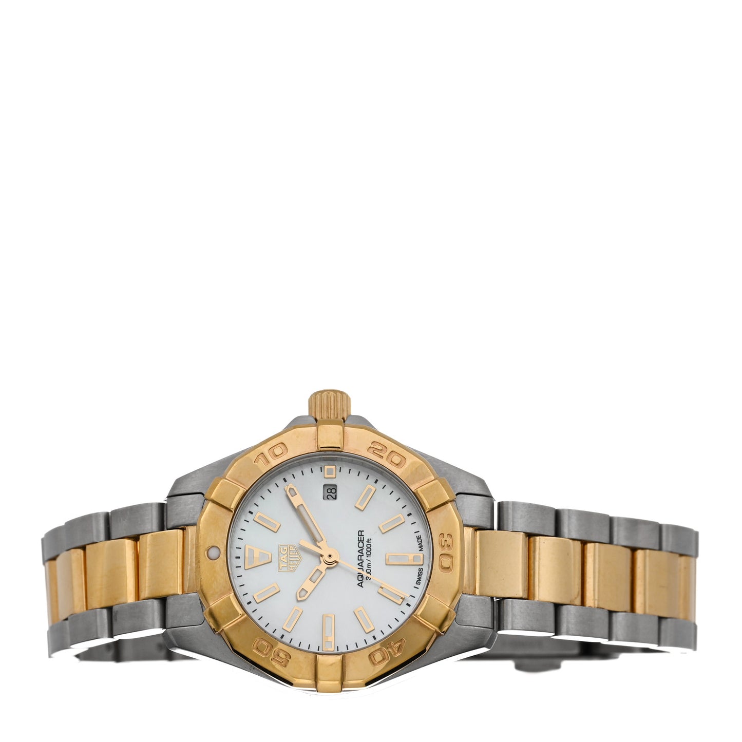 Stainless Steel 18K Yellow Gold Mother of Pearl 27mm Aquaracer Lady Quartz Watch WBD1420