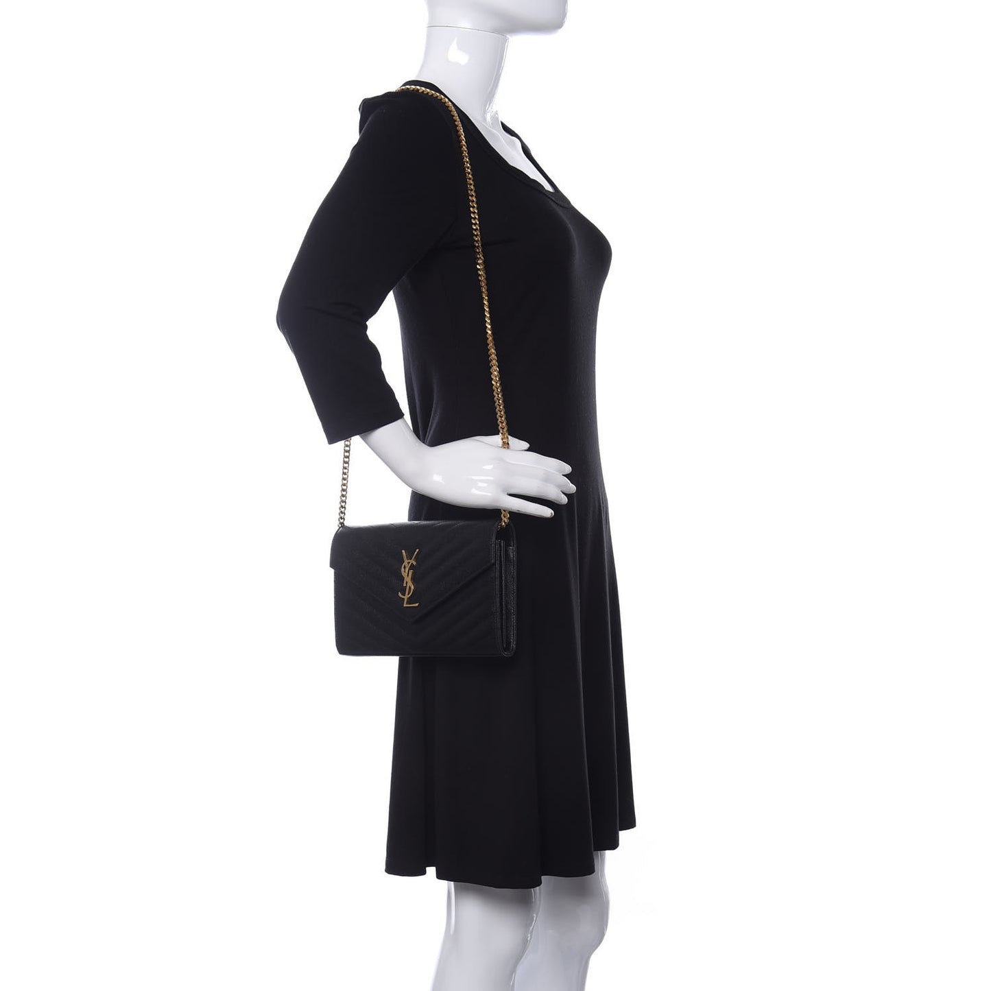 Grain De Poudre Matelasse Chevron Monogram Chain Wallet Black