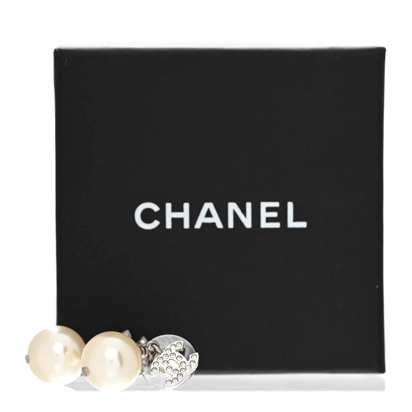Crystal Pearl CC Drop Earrings Silver Pearly White
