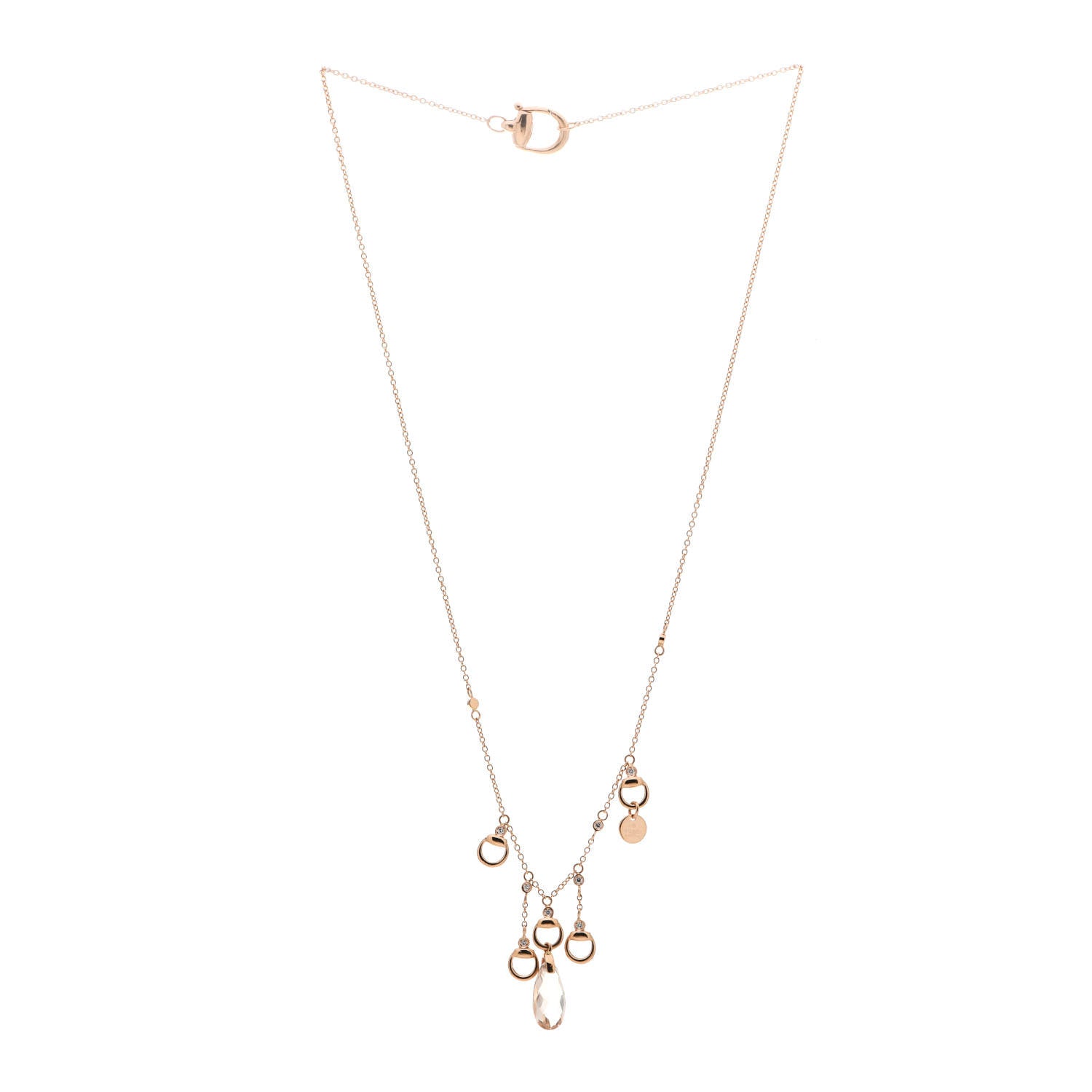 Gucci 18K Rose Gold Diamond Topaz Horsebit Necklace 3 of 6