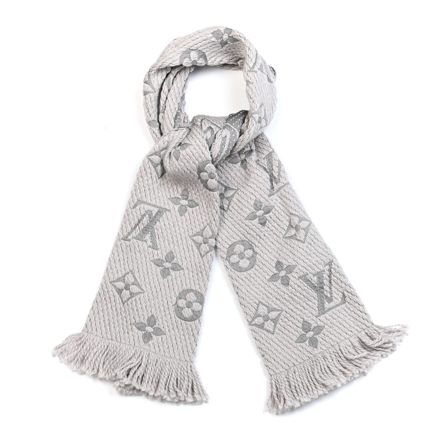 Louis Vuitton Wool Silk Logomania Scarf Pearl Grey 1 of 4