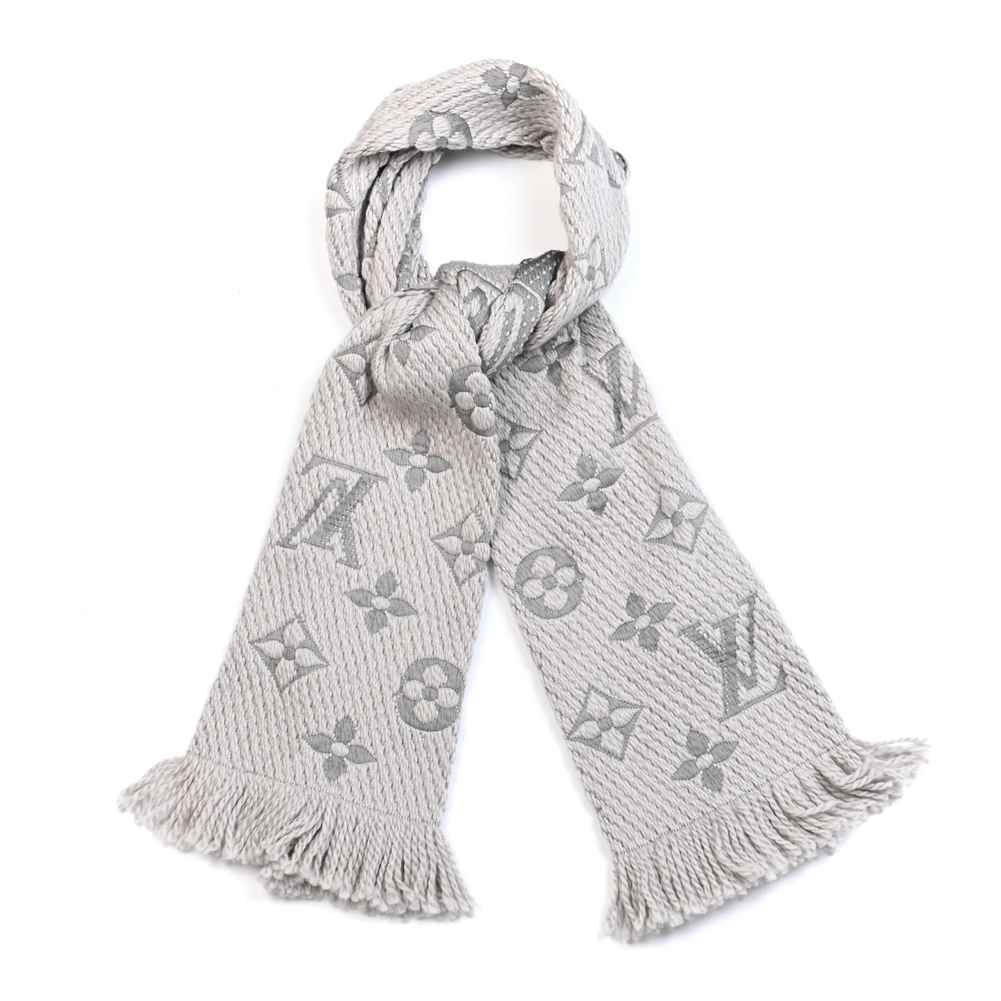 Wool Silk Logomania Scarf Pearl Grey
