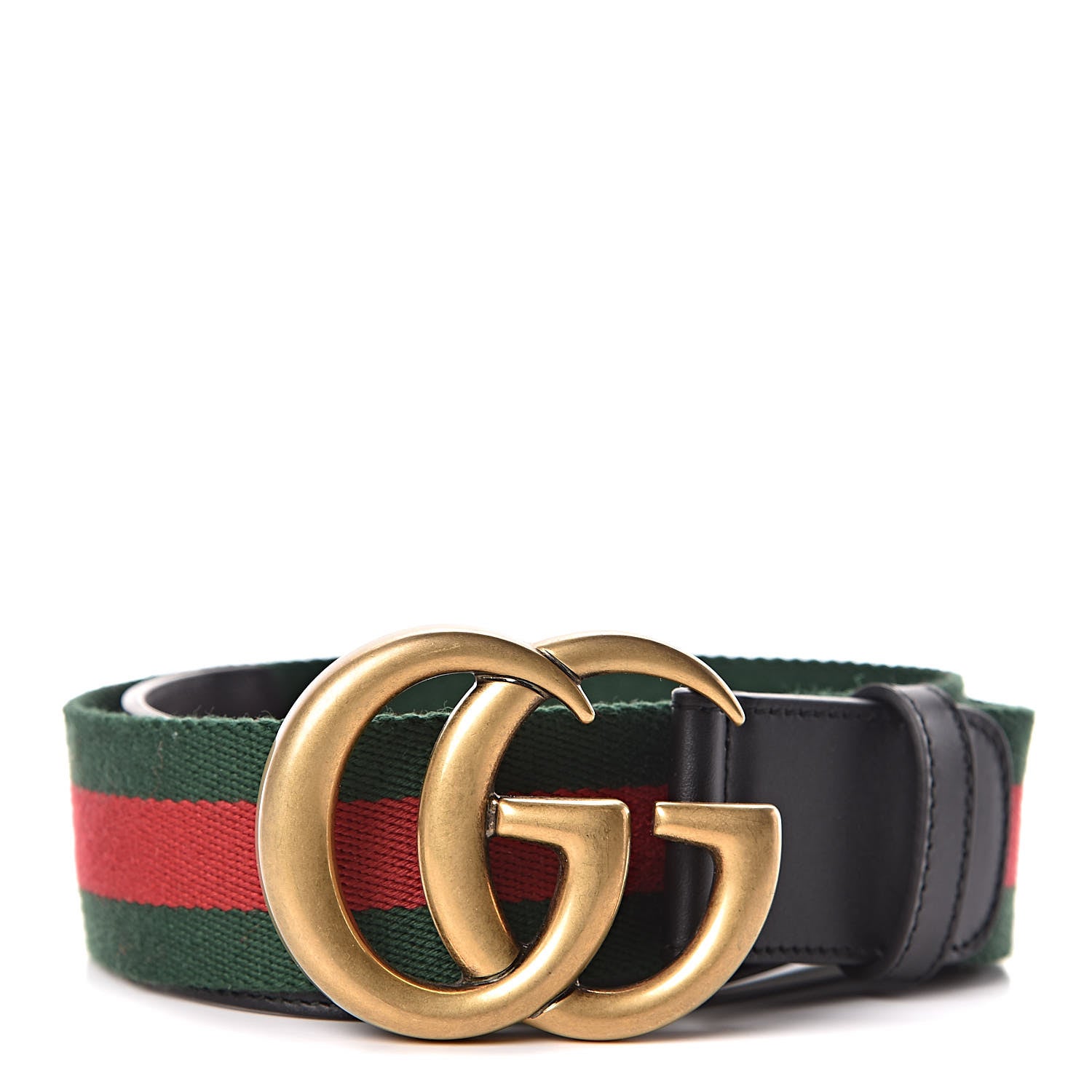Gucci Nylon Calfskin Double G Web 40mm Belt 85 34 Green Red Black 1 of 6