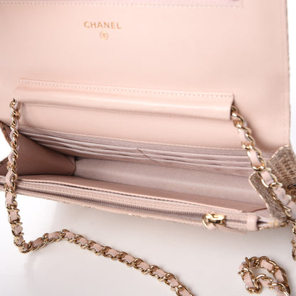 Chanel Metallic Python Wallet On Chain WOC Light Pink 5 of 8