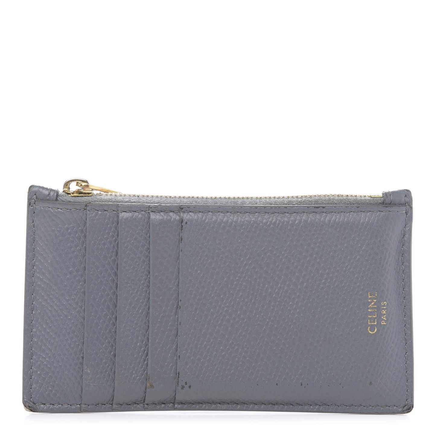 Grained Calfskin Zipped Card Holder Medium Grey