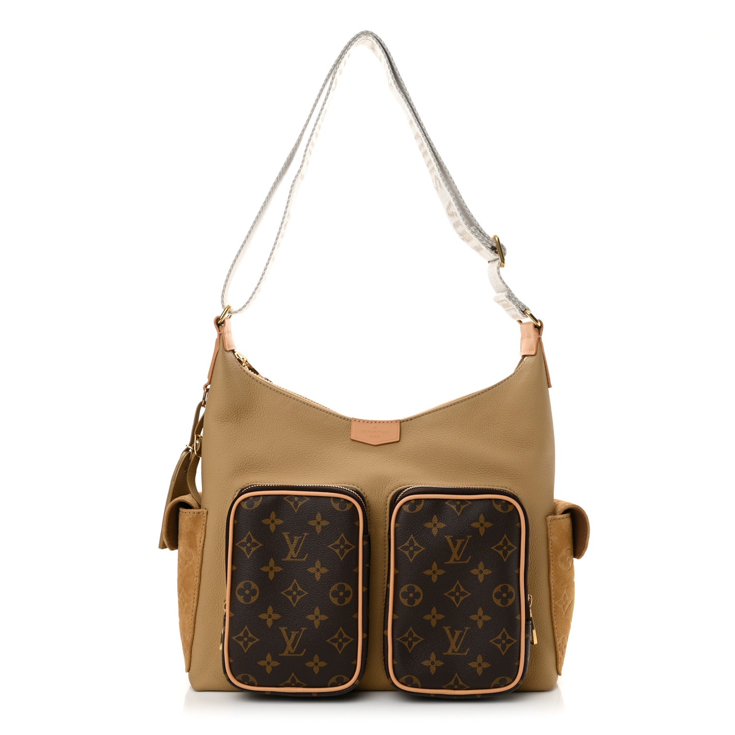 Grained Cowhide Monogram Hobo Cargo Beige