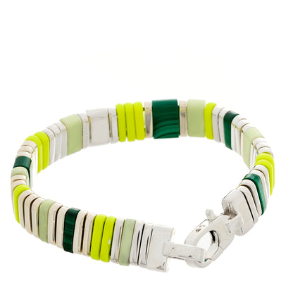 John Hardy Sterling Silver Malachite Lemon Magnesite Enamel Colorblock Bracelet 2 of 3