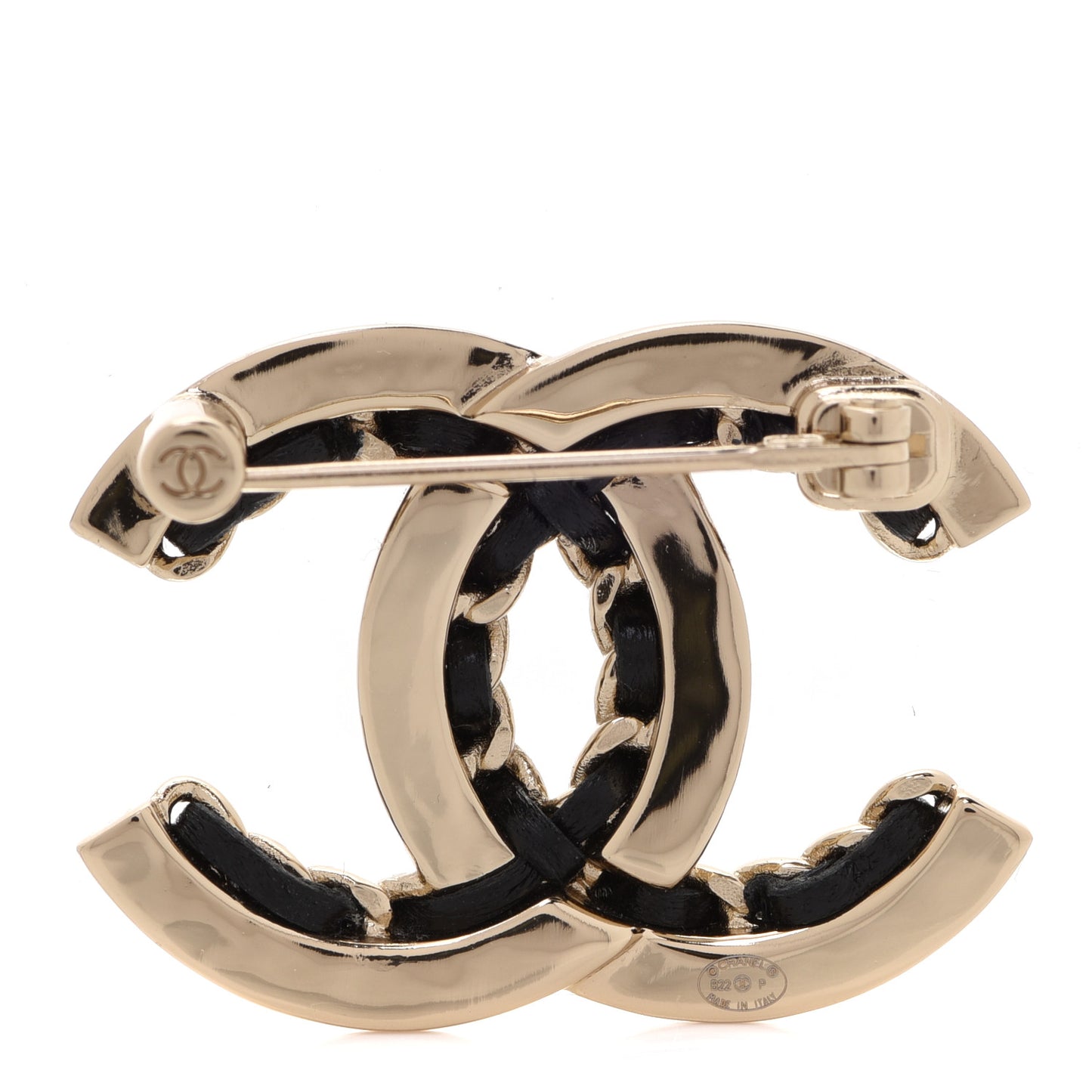 Lambskin Chain CC Chain Brooch Black Gold